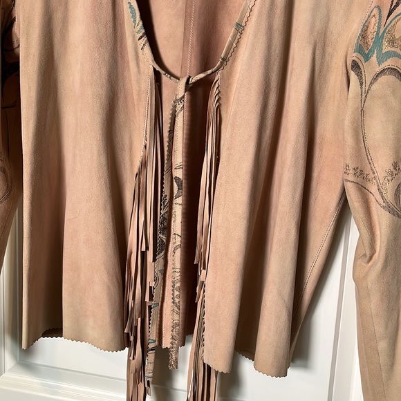 ROBERTO CAVALLI Tan Beige Suede Leather Butterfly Fringe Jacket - Picture 5 of 13